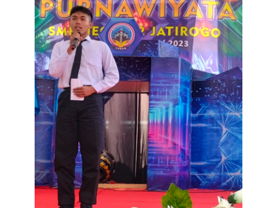 Sambutan dari perwakilan siswa kelas IX, Rangga Ardiansyah Saputra 9A.